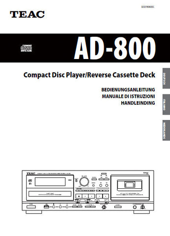 TEAC AD-800 CD PLAYER REVERSE CASSETTE DECK BEDIENUNGSANLEITUNG 112 PAGES DEUT ITAL NL
