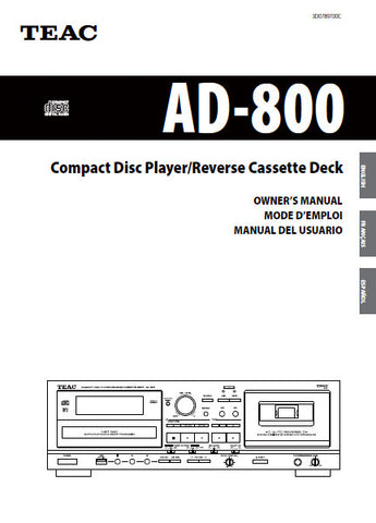 TEAC AD-800 CD PLAYER REVERSE CASSETTE DECK OWNER'S MANUAL 112 PAGES ENG FRANC ESP