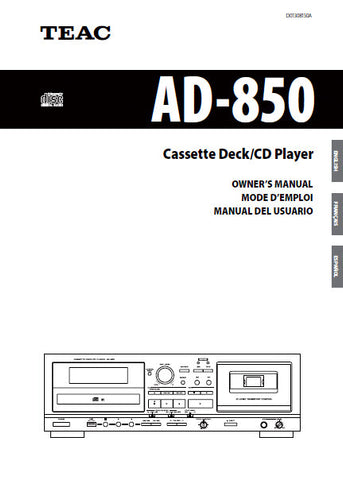 TEAC AD-850 CASSETTE DECK CD PLAYER OWNER'S MANUAL 128 PAGES ENG FRANC ESP