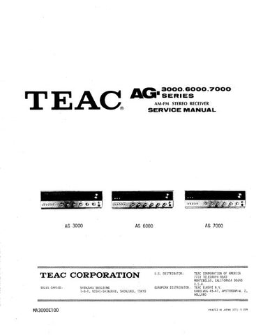TEAC AG-3000 AG-6000 AG-7000 AM FM STEREO RECEIVER SERVICE MANUAL INC BLK DIAGS PCBS SCHEM DIAGS AND PARTS LIST 75 PAGES ENG