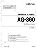 TEAC AG-360 AM FM STEREO RECEIVER SERVICE MANUAL INC PCBS SCHEM DIAG AND PARTS LIST 14 PAGES ENG