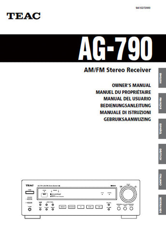 TEAC AG-790 AM FM STEREO RECEIVER OWNER'S MANUAL 98 PAGES ENG FRANC ESP DEUT ITAL NL