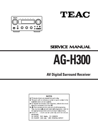 TEAC AG-H300 AV DIGITAL SURROUND RECEIVER SERVICE MANUAL INC PCBS AND PARTS LIST 13 PAGES ENG