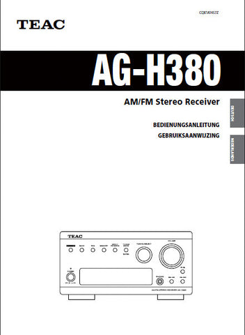TEAC AG-H380 AM FM STEREO RECEIVER BEDIENUNGSANLEITUNG 60 PAGES DEUT NL