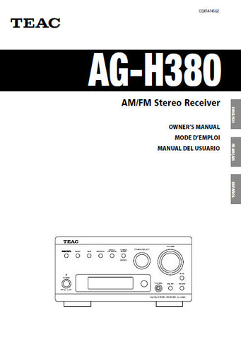 TEAC AG-H380 AM FM STEREO RECEIVER OWNER'S MANUAL 32 PAGES ENG FRANC ESP