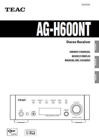 TEAC AG-H600NT STEREO RECEIVER OWNER'S MANUAL 96 PAGES ENG FRANC ESP
