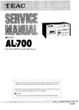 TEAC AL-700 STEREO ELCASET DECK SERVICE MANUAL INC BLK DIAG PCBS SCHEM DIAGS AND PARTS LIST 91 PAGES ENG