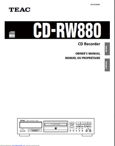 TEAC CD-RW880 CD RECORDER OWNER'S MANUAL INC CONN DIAG AND TRSHOOT GUIDE 44 PAGES ENG FRANC