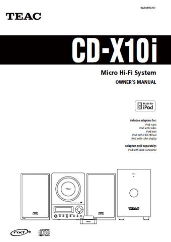 TEAC CD-X10i MICRO HIFI SYSTEM OWNER'S MANUAL INC CONN DIAG AND TRSHOOT GUIDE 28 PAGES ENG