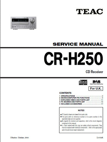 TEAC CR-H250 CD RECEIVER SERVICE MANUAL INC PCBS AND BLK DIAGS 17 PAGES ENG