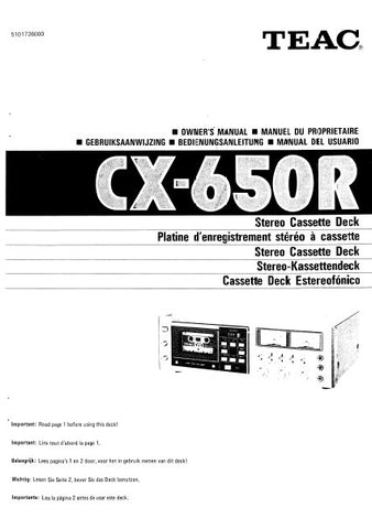 TEAC CX-650R STEREO CASSETTE DECK OWNER'S MANUAL INC SCHEMS AND CONN DIAG 42 PAGES ENG FRANC NL DEUT ESP