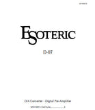 TEAC D-07 ESOTERIC DA CONVERTER DIGITAL PRE AMPLIFIER OWNER'S MANUAL 16 PAGES ENG