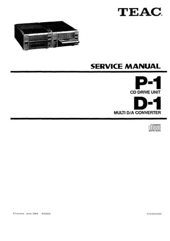 TEAC D-1 MULTI DA CONVERTER P-1 CD DRIVE UNIT SERVICE MANUAL INC BLK DIAG PCBS AND PARTS LIST 50 PAGES ENG