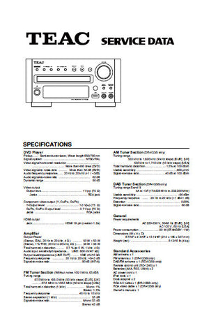 TEAC DR-338i DR-358i DVD RECEIVER SERVICE MANUAL INC BLK DIAG PCBS SCHEM DIAGS AND PARTS LIST 19 PAGES ENG