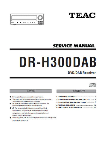 TEAC DR-H300DAB DVD DAB RECEIVER SERVICE MANUAL INC PCBS WIRING DIAG AND PARTS LIST 25 PAGES ENG