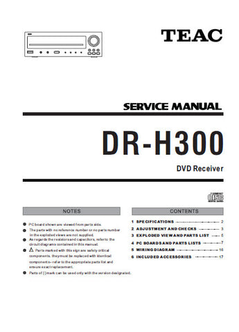 TEAC DR-H300 DVD RECEIVER SERVICE MANUAL INC PCBS WIRING DIAG AND PARTS LIST 27 PAGES ENG