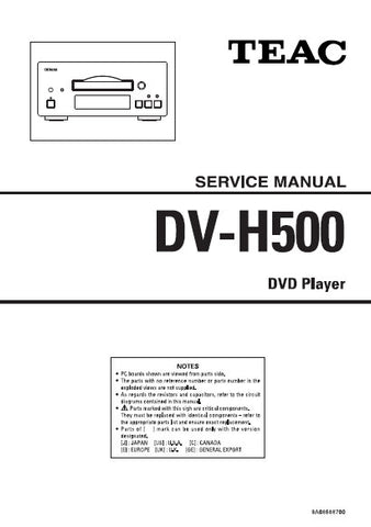 TEAC DV-H500 DVD PLAYER SERVICE MANUAL INC BLK DIAGS PCBS SCHEM DIAGS AND PARTS LIST 58 PAGES ENG