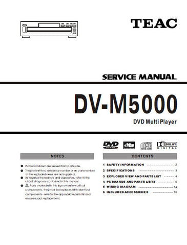 TEAC DV-M500 DVD MULTI PLAYER SERVICE MANUAL INC PCBS SCHEM DIAGS AND PARTS LIST 25 PAGES ENG