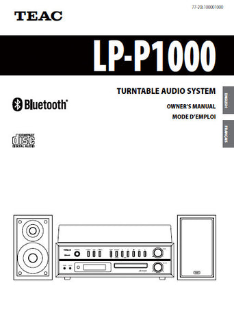 TEAC LP-P1000 TURNTABLE AUDIO SYSTEM OWNER'S MANUAL INC TRSHOOT GUIDE 116 PAGES ENG FRANC