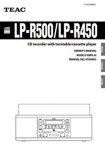 TEAC LP-R450 LP-R500 CD RECORDER WITH TURNTABLE CASSETTE PLAYER OWNER'S MANUAL INC CONN DIAG AND TRSHOOT GUIDE 96 PAGES ENG FRANC ESP