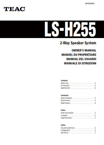 TEAC LS-H255 2 WAY SPEAKER SYSTEM OWNER'S MANUAL INC CONN DIAG 8 PAGES ENG FRANC ESP ITAL