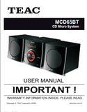 TEAC MCD65BT CD MICRO SYSTEM USER MANUAL INC CONN DIAG AND TRSHOOT GUIDE 18 PAGES ENG