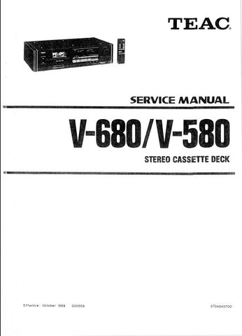 TEAC V-580 V-680 STEREO CASSETTE DECK SERVICE MANUAL INC PCBS SCHEM DIAGS AND PARTS LIST 30 PAGES ENG