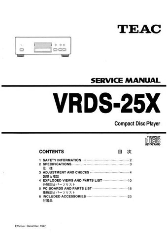 TEAC VRDS-25X CD PLAYER SERVICE MANUAL INC PCBS SCHEM DIAGS AND PARTS LIST 27 PAGES ENG