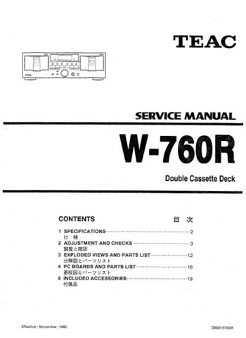 TEAC W-760R DOUBLE CASSETTE DECK SERVICE MANUAL INC PCBS SCHEM DIAGS AND PARTS LIST 23 PAGES ENG