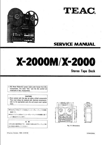 TEAC X-2000 X-2000M STEREO TAPE DECK SERVICE MANUAL INC PCBS SCHEM DIAGS AND PARTS LIST 73 PAGES ENG