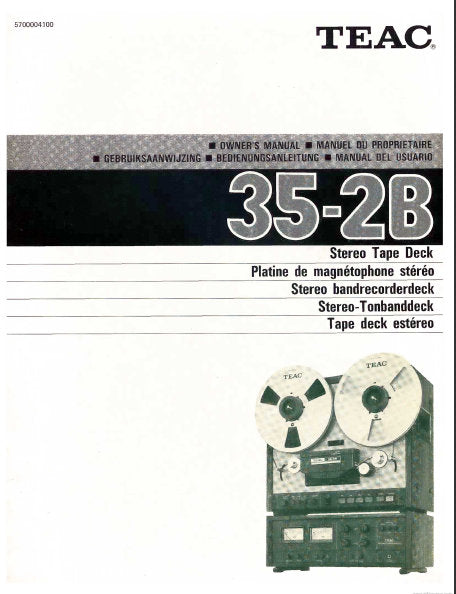TEAC 35-2B STEREO TAPE DECK OWNER'S MANUAL INC CONN DIAG AND BLK DIAG 27 PAGES ENG