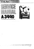 TEAC A-3440 4 CHANNEL MULTITRACK TAPE DECK WITH SIMUL SYNC SERVICE MANUAL INC PCBS SCHEM DIAGS AND PARTS LIST 62 PAGES ENG