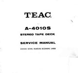 TEAC A-4010S STEREO TAPE DECK SERVICE MANUAL INC PCBS SCHEM DIAGS AND PARTS LIST 73 PAGES ENG