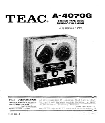 TEAC A-4070G STEREO TAPE DECK SERVICE MANUAL INC PCBS SCHEM DIAGS AND PARTS LIST 62 PAGES ENG