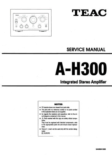 TEAC A-H300 INTEGRATED STEREO AMPLIFIER SERVICE MANUAL INC PCBS SCHEM DIAGS AND PARTS LIST 17 PAGES ENG