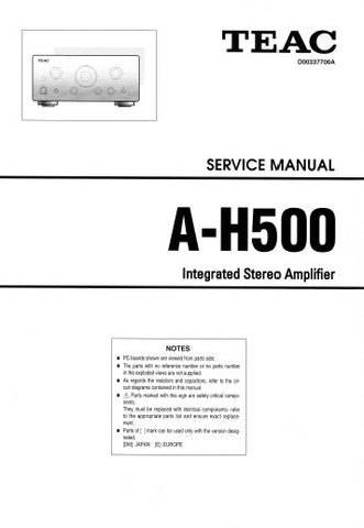 TEAC A-H500 INTEGRATED STEREO AMPLIFIER SERVICE MANUAL INC BLK DIAG PCBS SCHEM DIAGS AND PARTS LIST 16 PAGES ENG