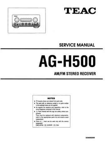 TEAC AG-H500 AM FM STEREO RECEIVER SERVICE MANUAL INC PCBS SCHEM DIAGS AND PARTS LIST 26 PAGES ENG