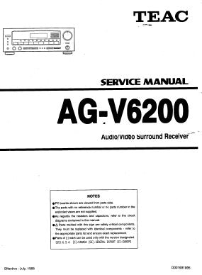 TEAC AG-V6200 AV SURROUND RECEIVER SERVICE MANUAL INC BLK DIAG PCBS SCHEM DIAGS AND PARTS LIST 20 PAGES ENG
