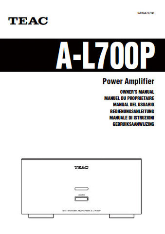 TEAC AL-700P POWER AMPLIFIER OWNER'S MANUAL INC CONN DIAG 20 PAGES ENG FRANC ESP DEUT ITAL NEDERLANDS