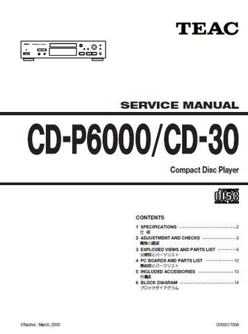 TEAC CD-30 CD PLAYER SERVICE MANUAL INC BLK DIAG PCBS SCHEM DIAG AND PARTS LIST 20 PAGES ENG