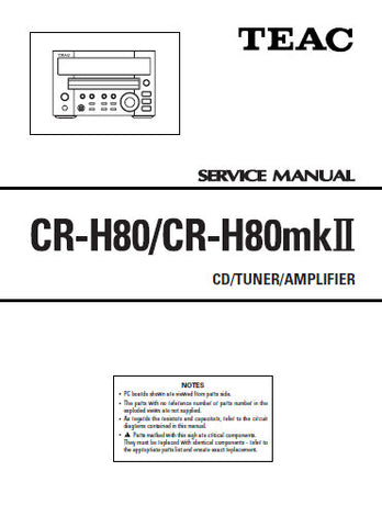 TEAC CR-H80 CR-H80MKII CD TUNER AMPLIFIER SERVICE MANUAL INC PCBS SCHEM DIAGS AND PARTS LIST 32 PAGES ENG