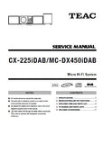 TEAC CX-225iDAB MC-DX450iDAB MICRO HIFI SYSTEM SERVICE MANUAL INC PCBS SCHEM DIAGS AND PARTS LIST 25 PAGES ENG