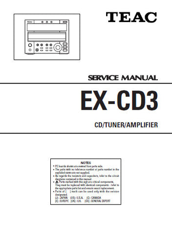 TEAC EX-CD3 CD TUNER AMPLIFIER SERVICE MANUAL INC BLK DIAG PCBS SCHEM DIAGS AND PARTS LIST 32 PAGES ENG