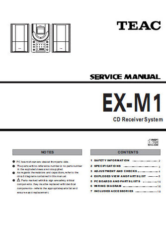 TEAC EX-M1 CD RECEIVER SYSTEM SERVICE MANUAL INC PCBS SCHEM DIAGS AND PARTS LIST 23 PAGES ENG