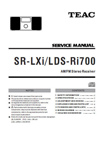 TEAC LDS-Ri700 SR-LXi AM FM STEREO RECEIVER SERVICE MANUAL INC PCBS SCHEM DIAGS AND PARTS LIST 18 PAGES ENG