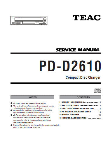 TEAC PD-D2610 CD CHANGER SERVICE MANUAL INC PCBS SCHEM DIAGS AND PARTS LIST 17 PAGES ENG