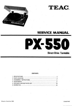 TEAC PX-550 DIRECT DRIVE TURNTABLE SERVICE MANUAL INC PCB SCHEM DIAG AND PARTS LIST 15 PAGES ENG