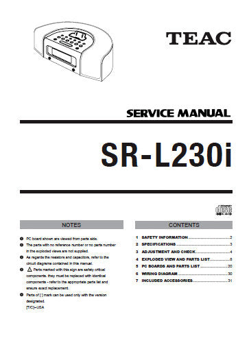 TEAC SR-L230i RADIO SERVICE MANUAL INC PCBS SCHEM DIAGS AND PARTS LIST 36 PAGES ENG