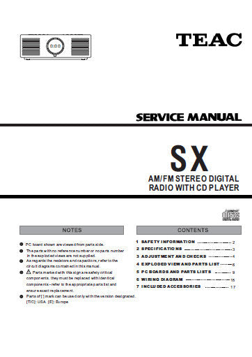 TEAC SX AM FM STEREO DIGITAL RADIO WITH CD PLAYER SERVICE MANUAL INC PCBS SCHEM DIAGS AND PARTS LIST 23 PAGES ENG