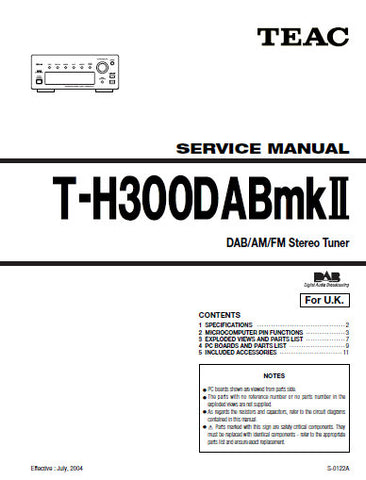 TEAC T-H300DABMKII DAB AM FM STEREO TUNER SERVICE MANUAL INC PCBS SCHEM DIAGS AND PARTS LIST 14 PAGES ENG